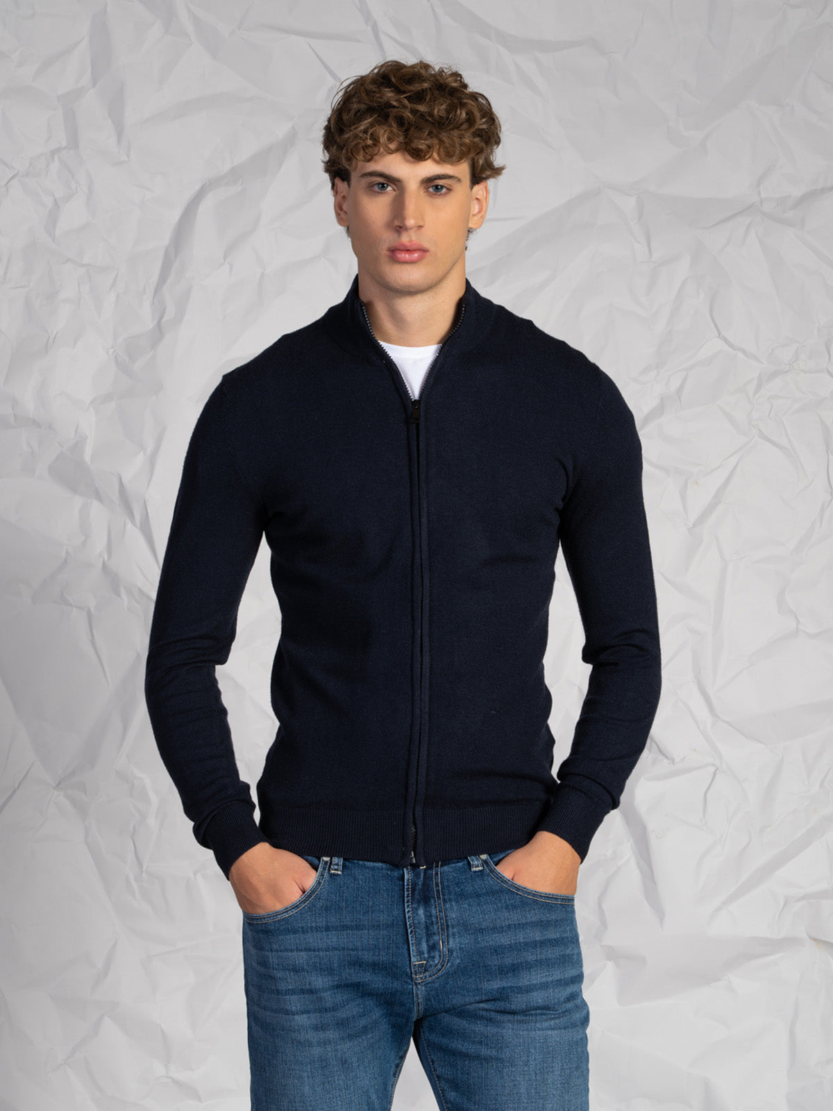 Cardigan con zip|Colore:Blu
