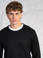 Maglia girocollo intrecciata|Colore:Nero
