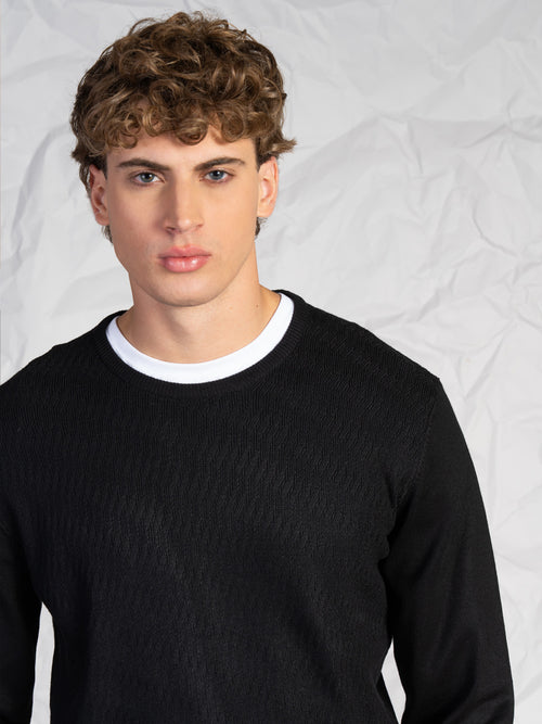 Maglia girocollo intrecciata|Colore:Nero