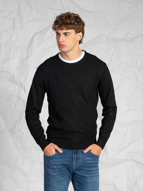 Maglia girocollo intrecciata|Colore:Nero