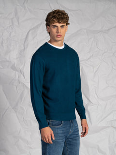 Maglia girocollo intrecciata|Colore:Petrolio