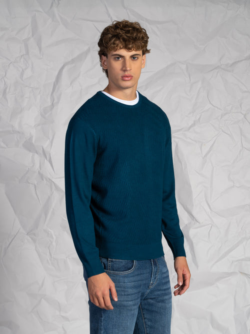 Maglia girocollo intrecciata|Colore:Petrolio