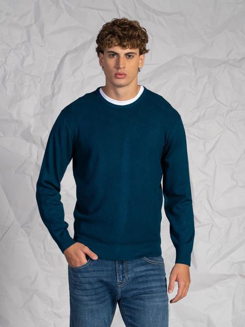 Maglia girocollo intrecciata|Colore:Petrolio