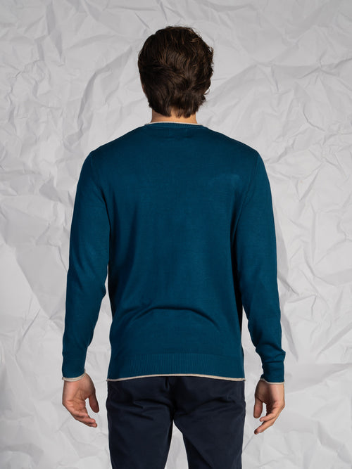 Maglia girocollo con taschino|Colore:Petrolio
