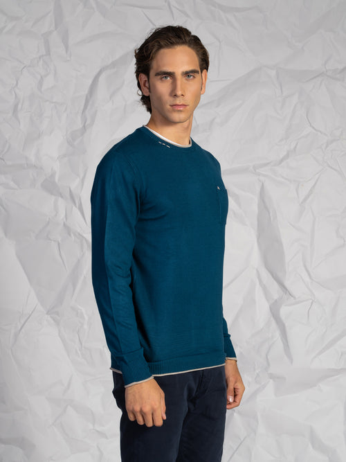 Maglia girocollo con taschino|Colore:Petrolio