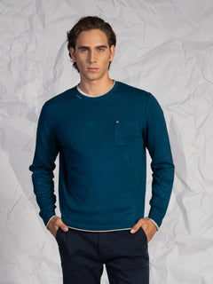 Maglia girocollo con taschino|Colore:Petrolio