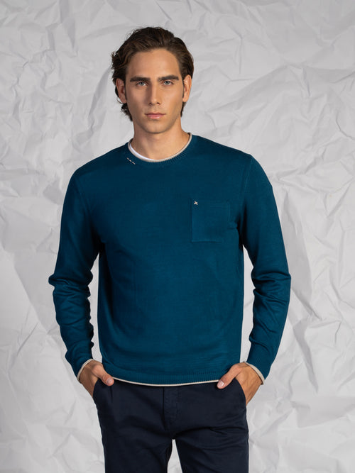 Maglia girocollo con taschino|Colore:Petrolio