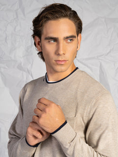 Maglia girocollo con taschino|Colore:Beige