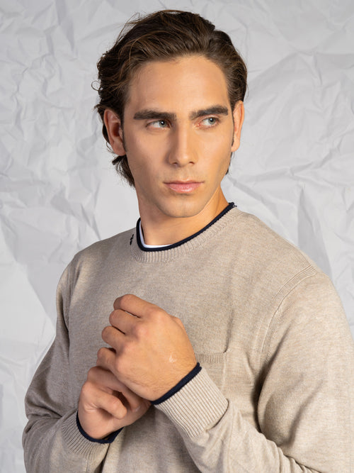 Maglia girocollo con taschino|Colore:Beige