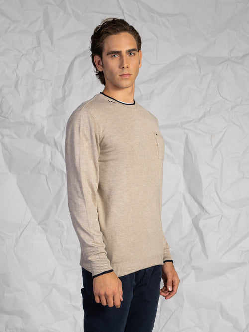 Maglia girocollo con taschino|Colore:Beige