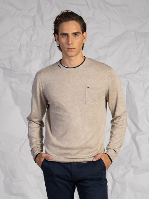Maglia girocollo con taschino|Colore:Beige