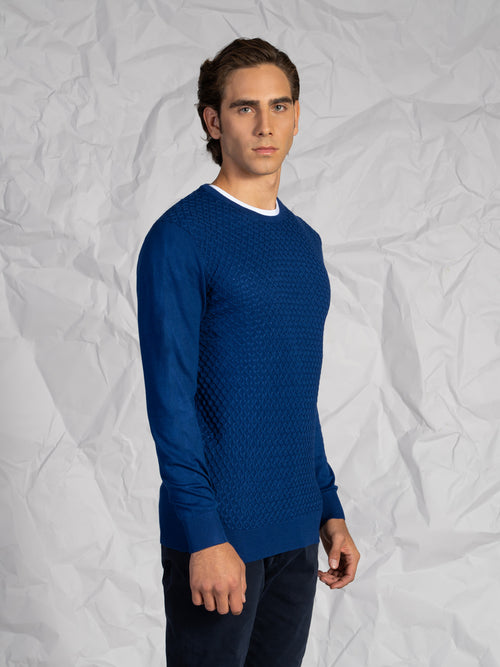 Maglia girocollo nido d’ape|Colore:Indaco