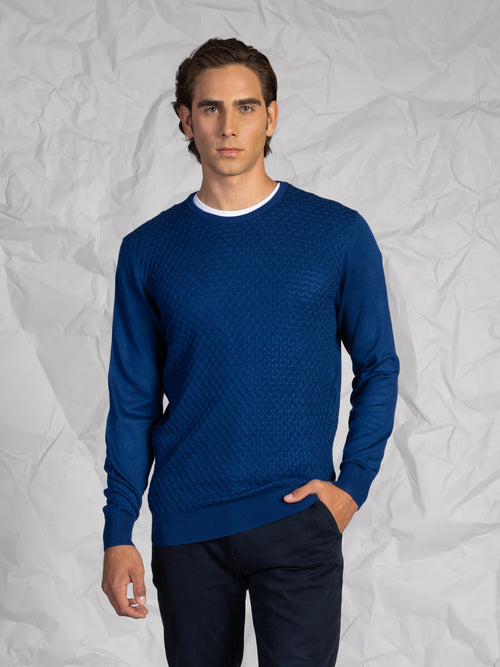 Maglia girocollo nido d’ape|Colore:Indaco