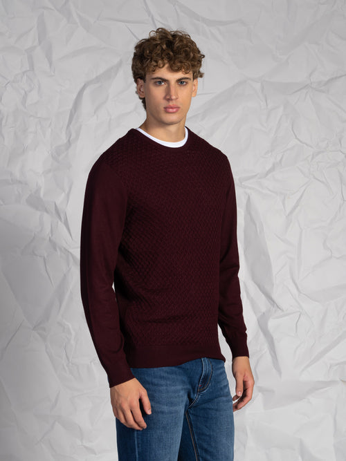 Maglia girocollo nido d’ape|Colore:Bordeaux