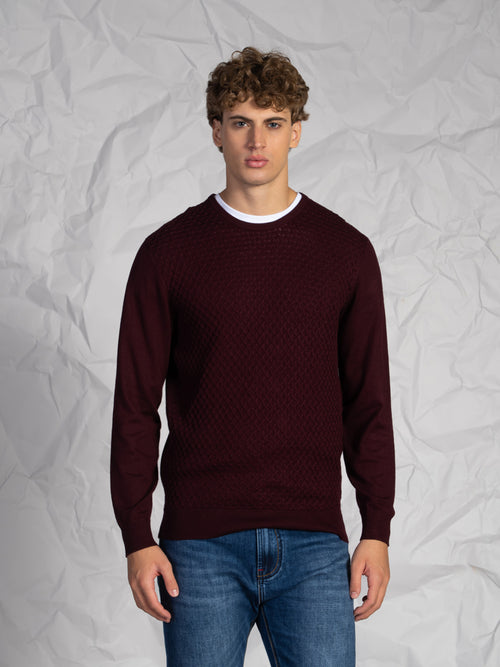 Maglia girocollo nido d’ape|Colore:Bordeaux