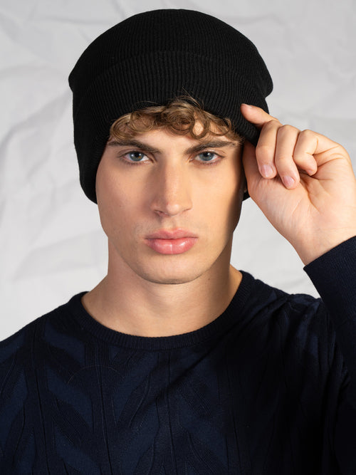 Berretto a coste|Colore:Nero