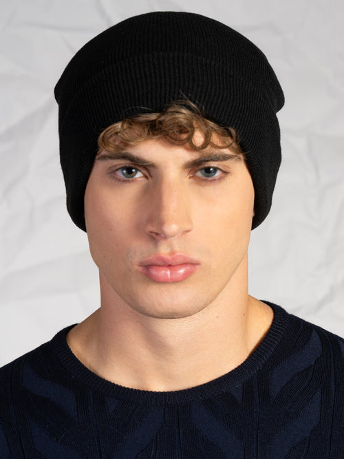 Berretto a coste|Colore:Nero