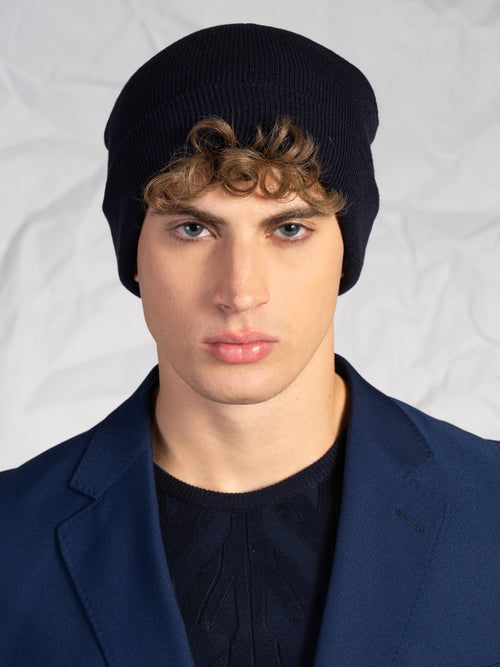 Berretto a coste|Colore:Blu