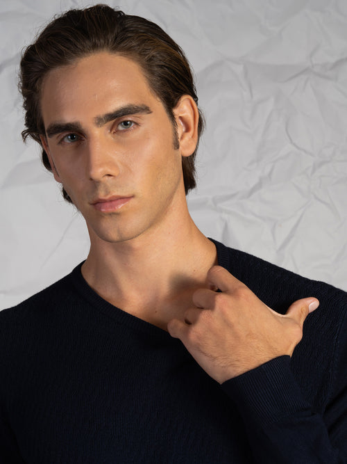 Maglia girocollo intrecciata|Colore:Blu