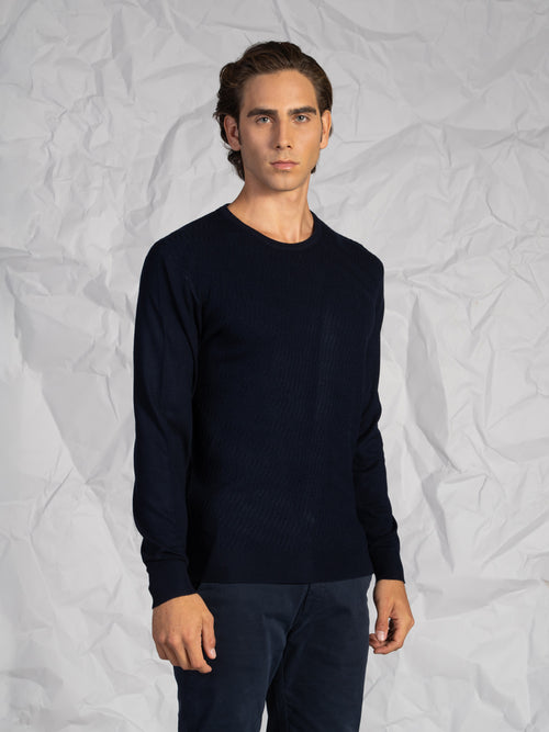 Maglia girocollo intrecciata|Colore:Blu