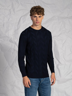 Maglia girocollo lavorazione treccia|Colore:Blu
