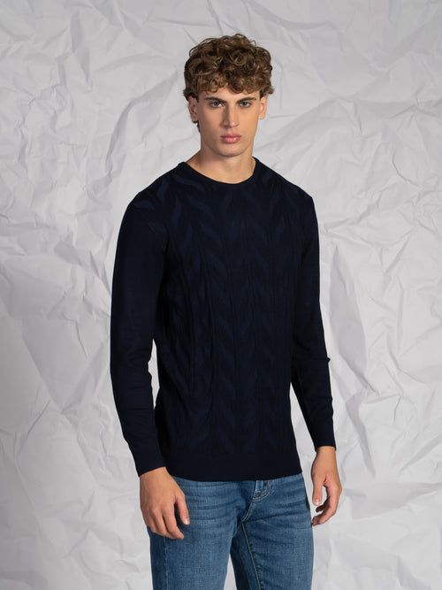 Maglia girocollo lavorazione treccia|Colore:Blu