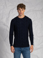 Maglia girocollo lavorazione treccia|Colore:Blu