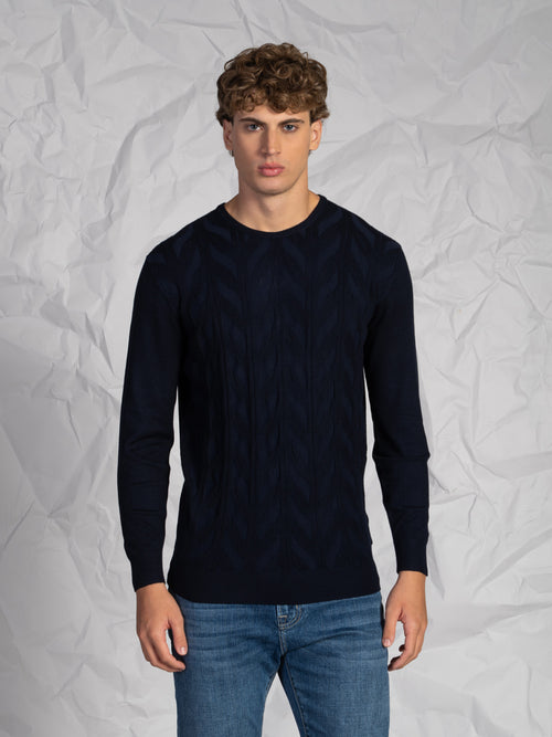 Maglia girocollo lavorazione treccia|Colore:Blu