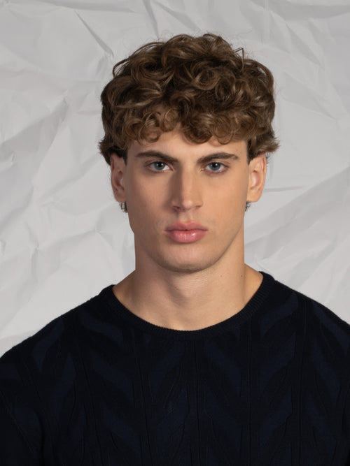 Maglia girocollo lavorazione treccia|Colore:Blu