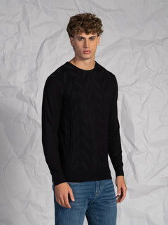 Maglia girocollo lavorazione treccia|Colore:Nero