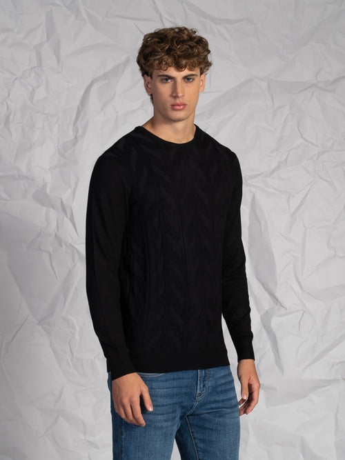 Maglia girocollo lavorazione treccia|Colore:Nero