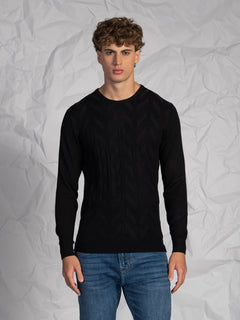 Maglia girocollo lavorazione treccia|Colore:Nero
