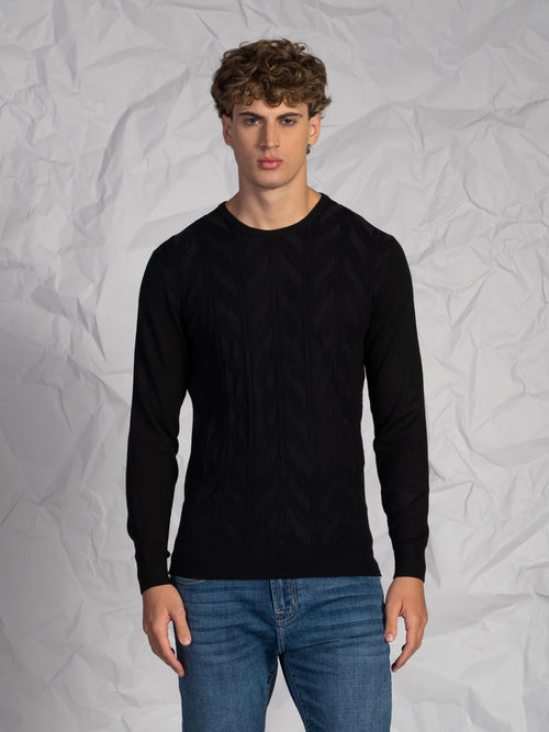 Maglia girocollo lavorazione treccia|Colore:Nero