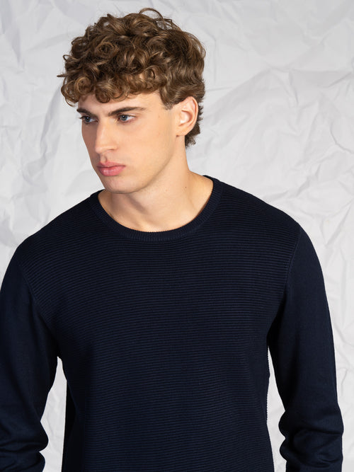 Maglia girocollo rigata|Colore:Blu