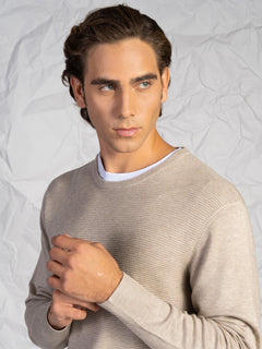 Maglia girocollo rigata|Colore:Beige