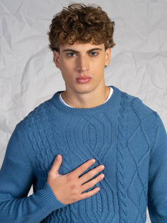 Maglia girocollo con treccia|Colore:Cielo