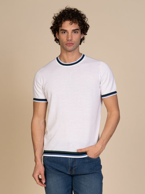 Maglia girocollo bande colori|Colore:Bianco