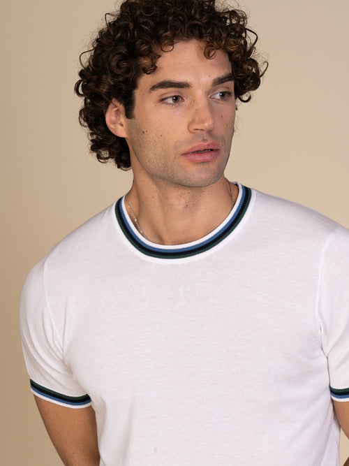 Maglia girocollo bande colori|Colore:Bianco