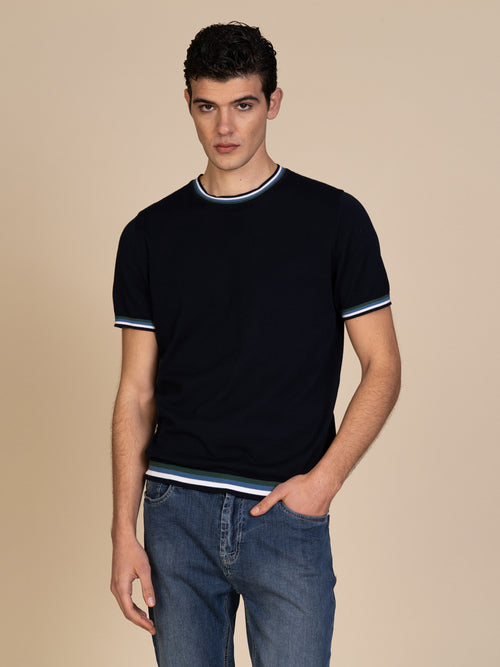 Maglia girocollo bande colori|Colore:Blu