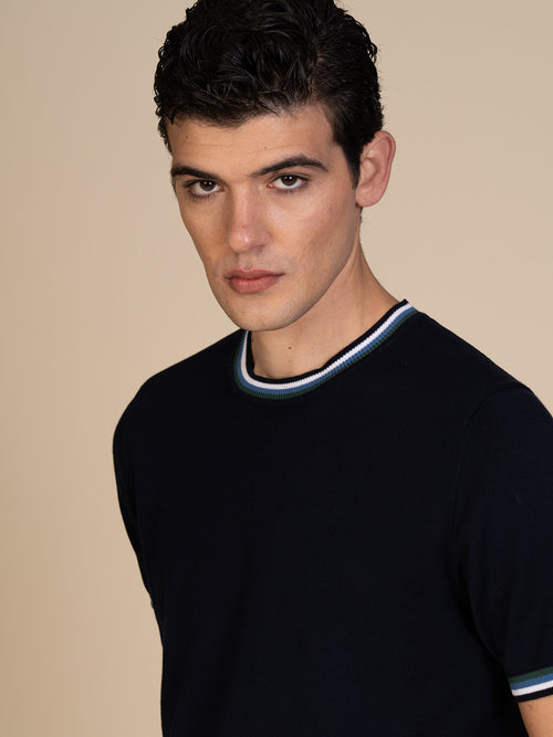 Maglia girocollo bande colori|Colore:Blu