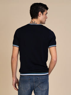 Maglia girocollo bande colori|Colore:Blu