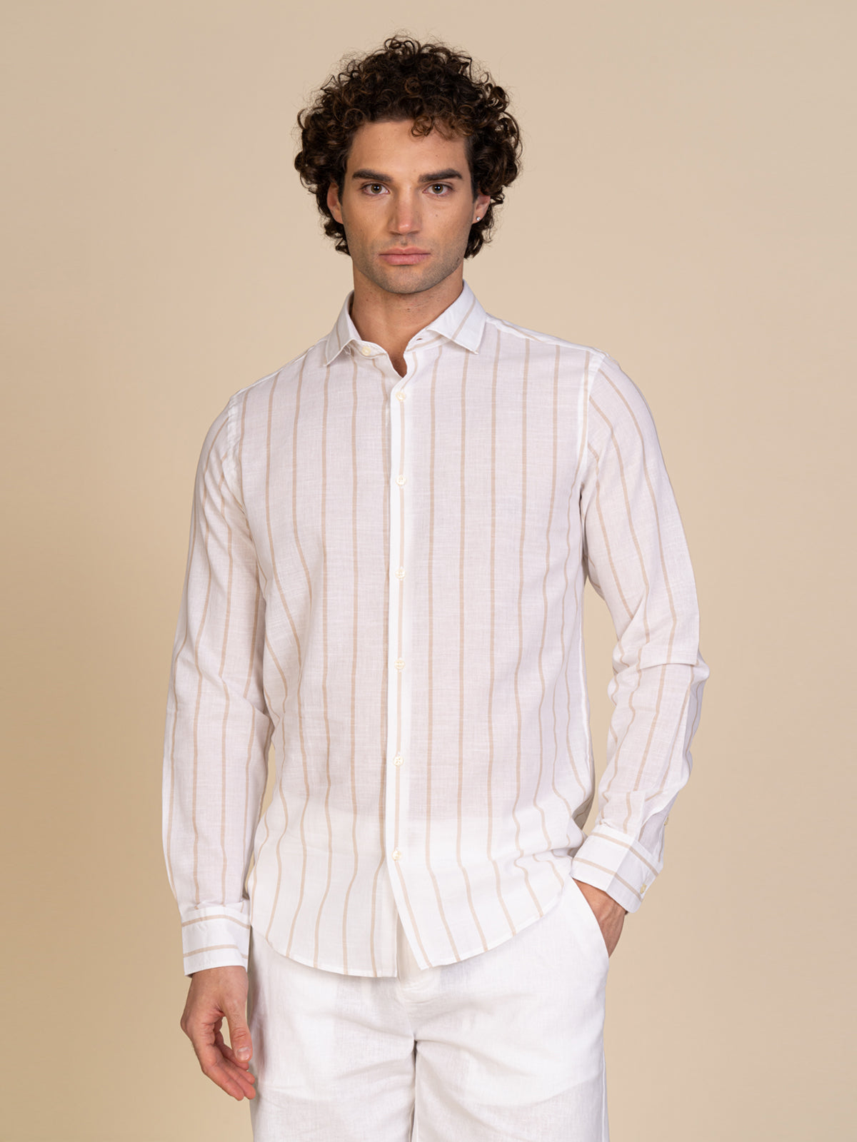 Camica a righe|Colore:Beige