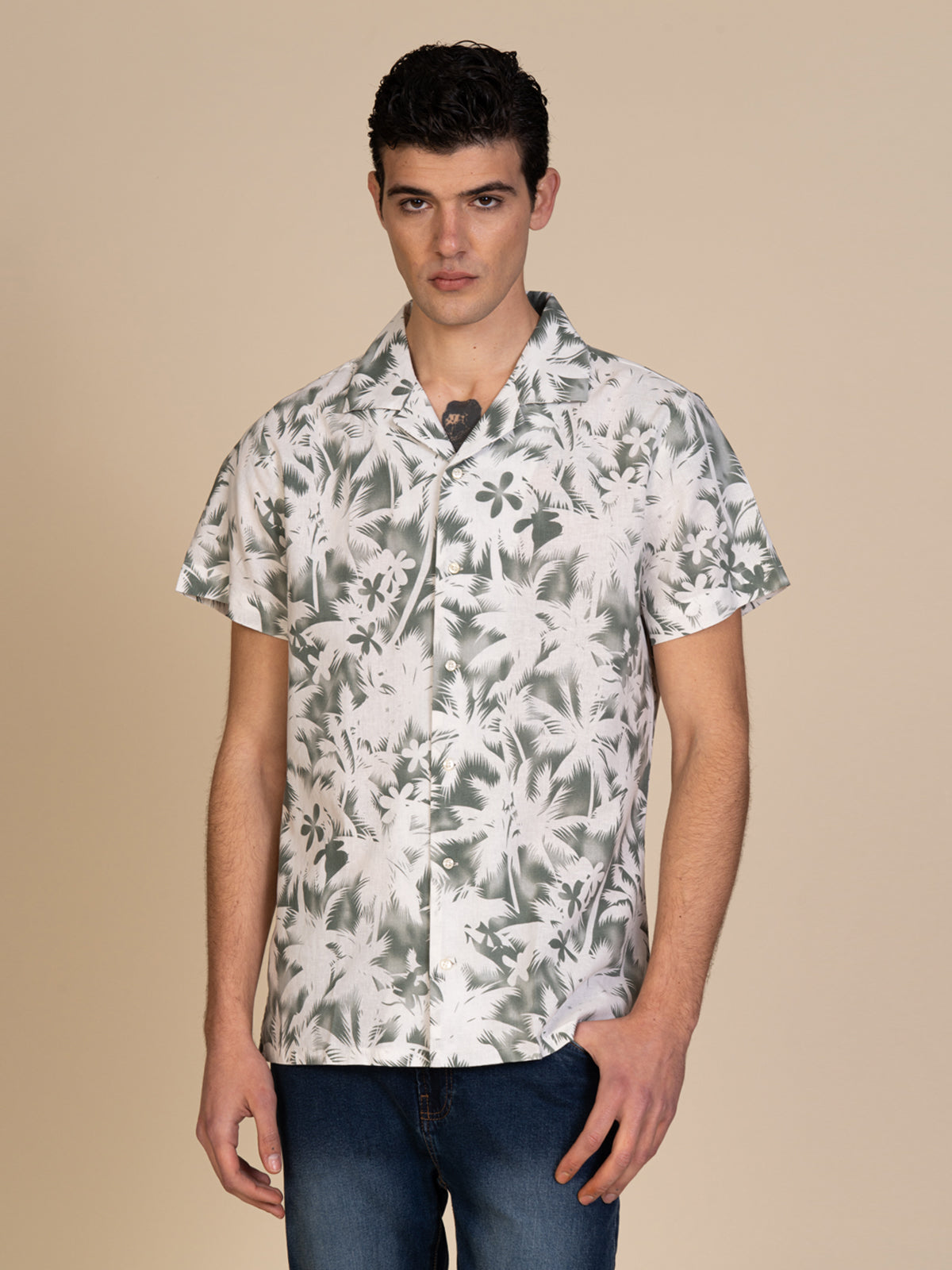 Camicia mezza manica fantasia|Colore:Verde