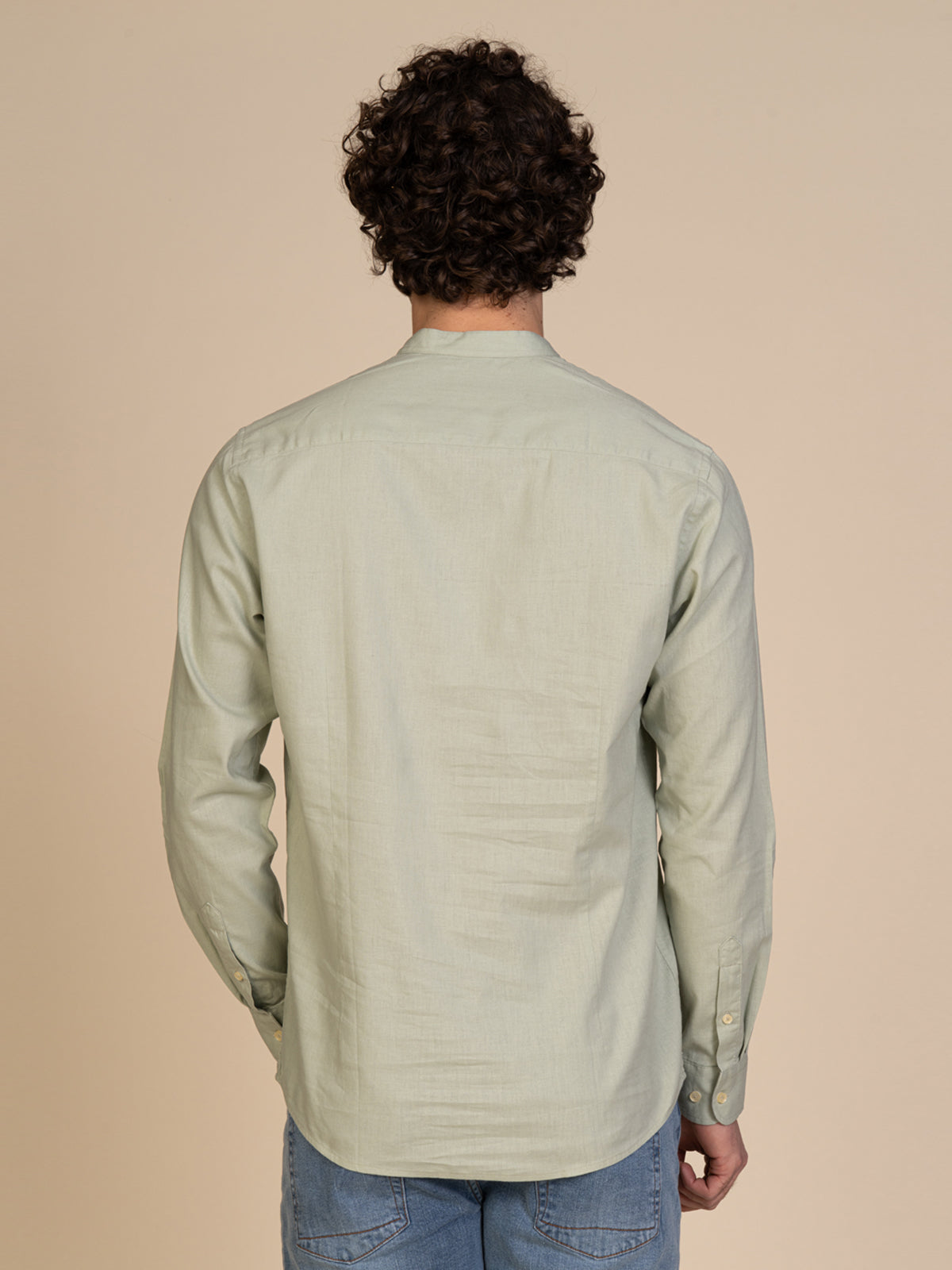 Camicia in lino collo coreana|Colore:Verde salvia