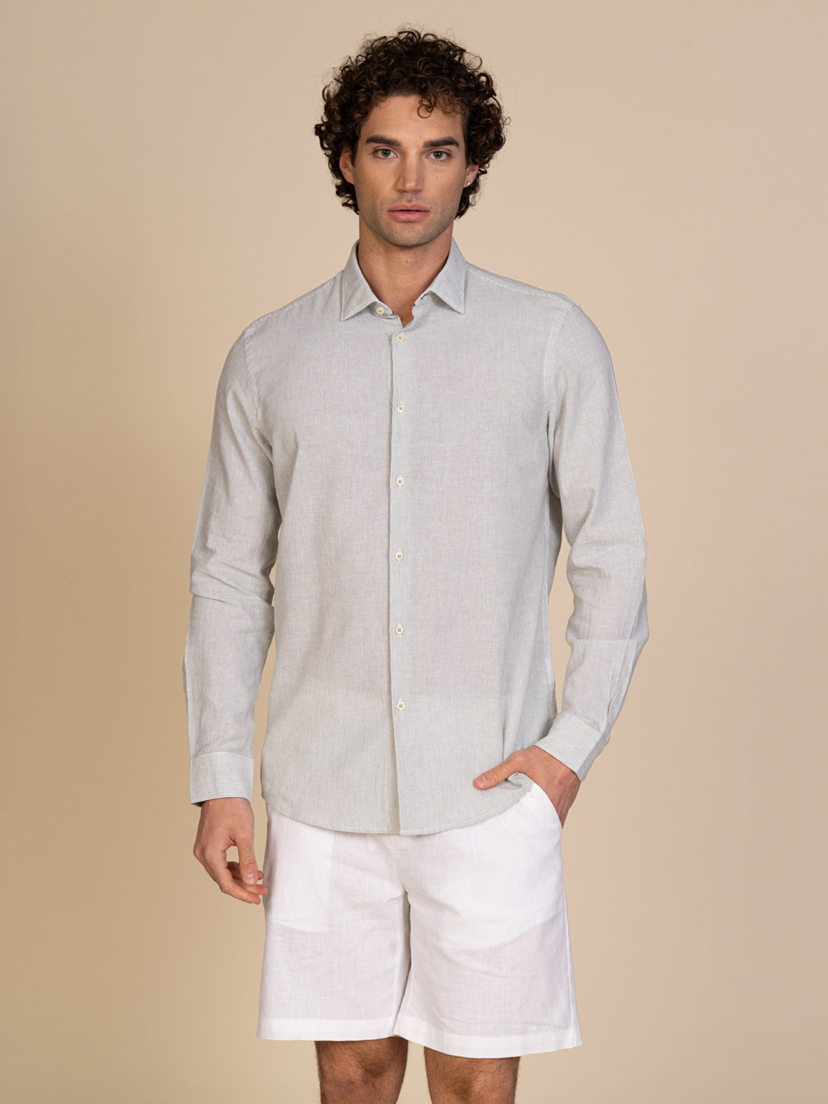 Camicia lino e cotone|Colore:Light green