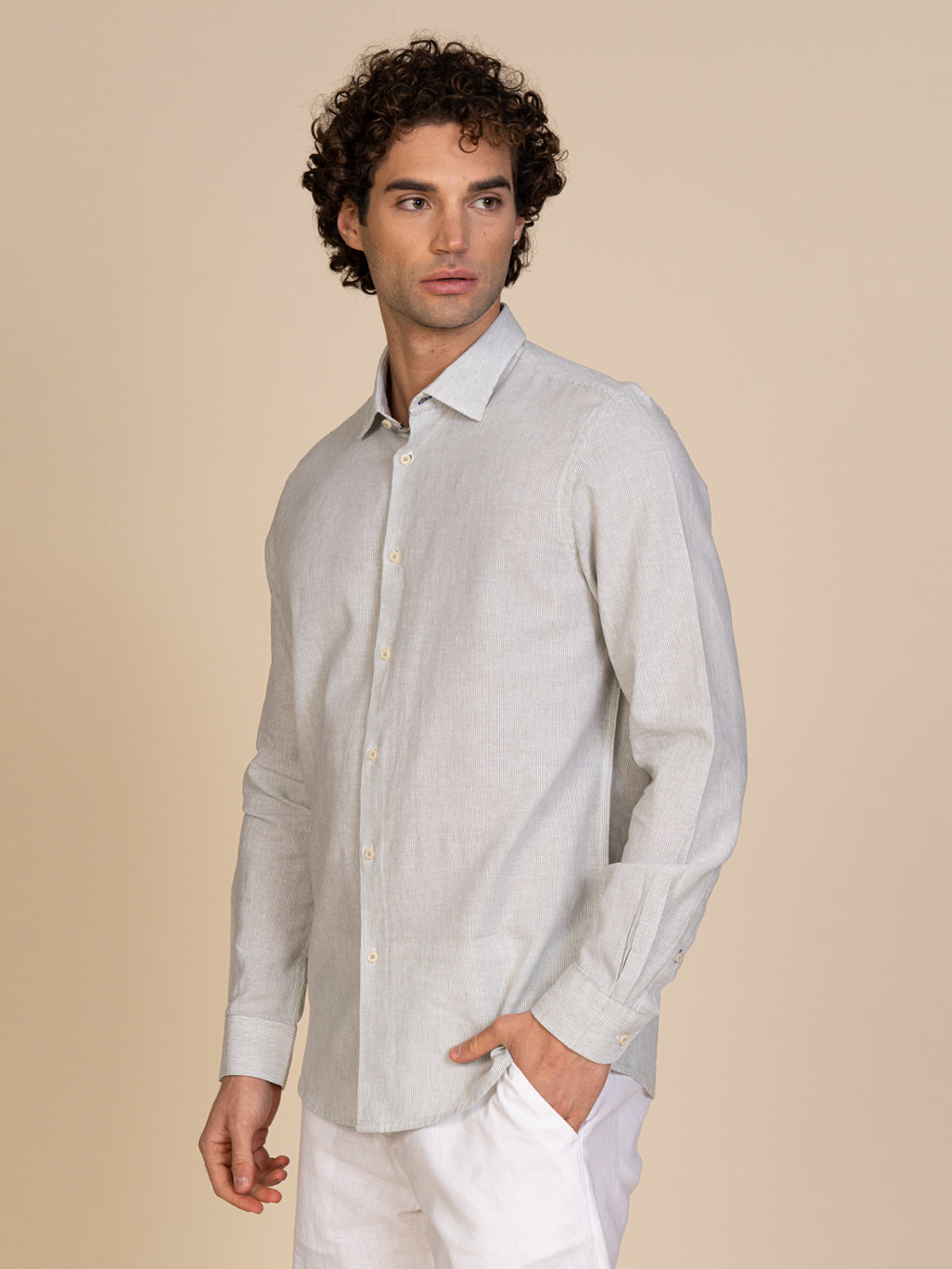 Camicia lino e cotone|Colore:Light green