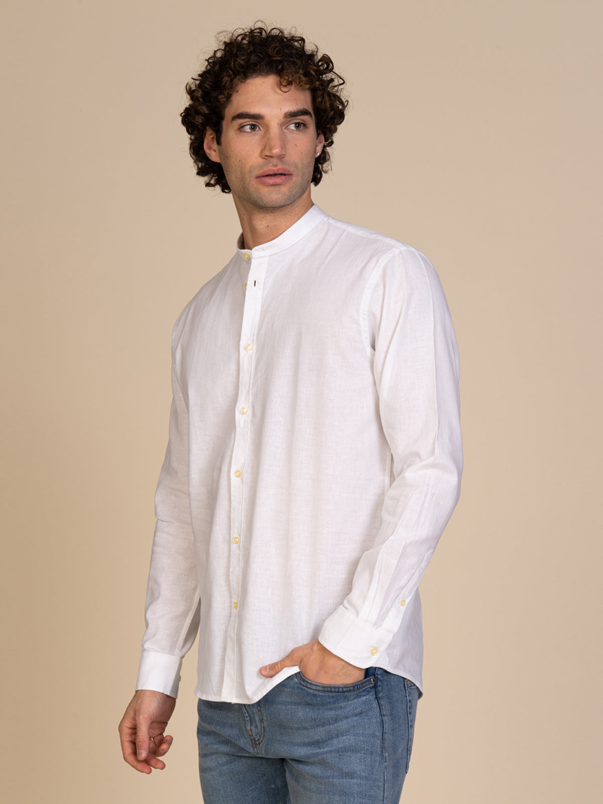 Camicia in lino collo coreana|Colore:Bianco