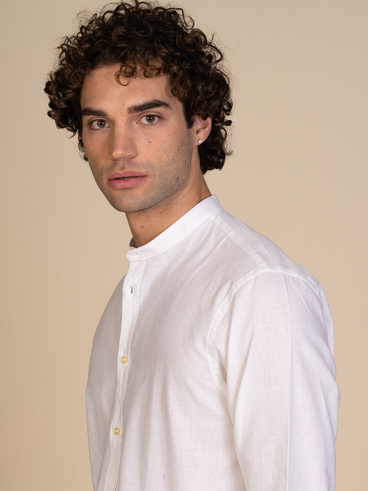 Camicia in lino collo coreana|Colore:Bianco