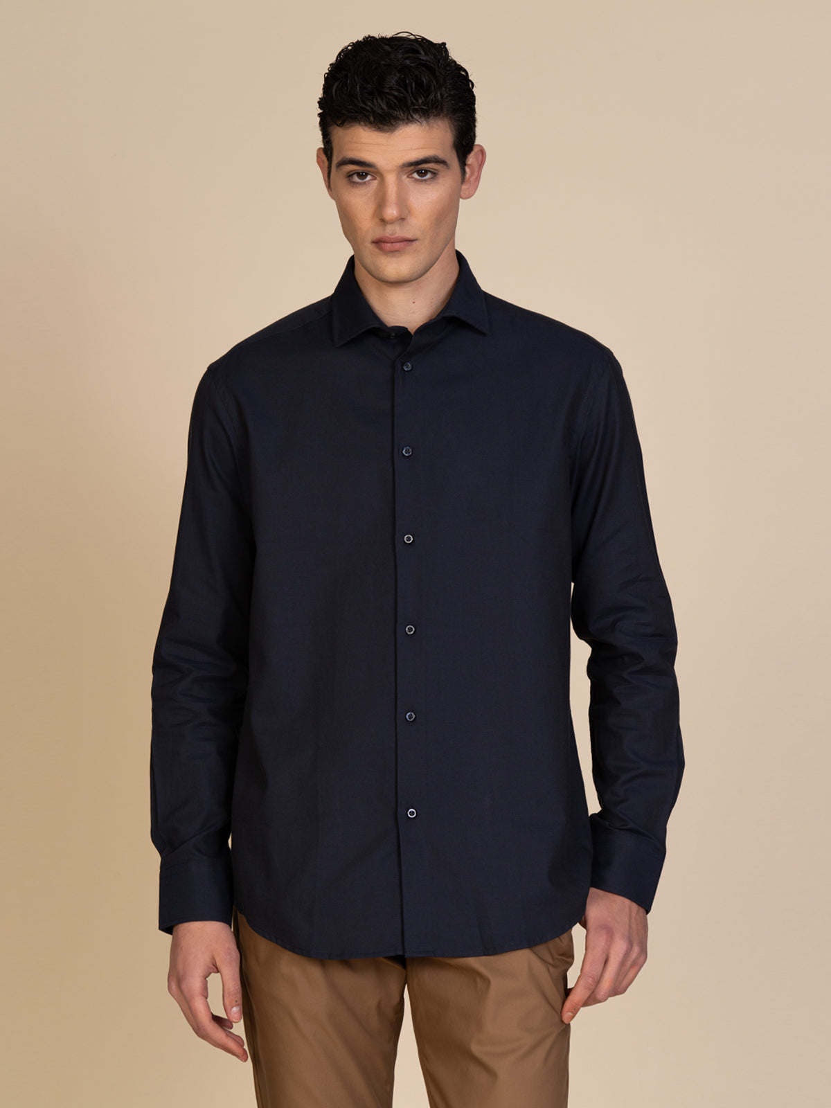 Camicia collo classico tessuto armaturato|Colore:Blu