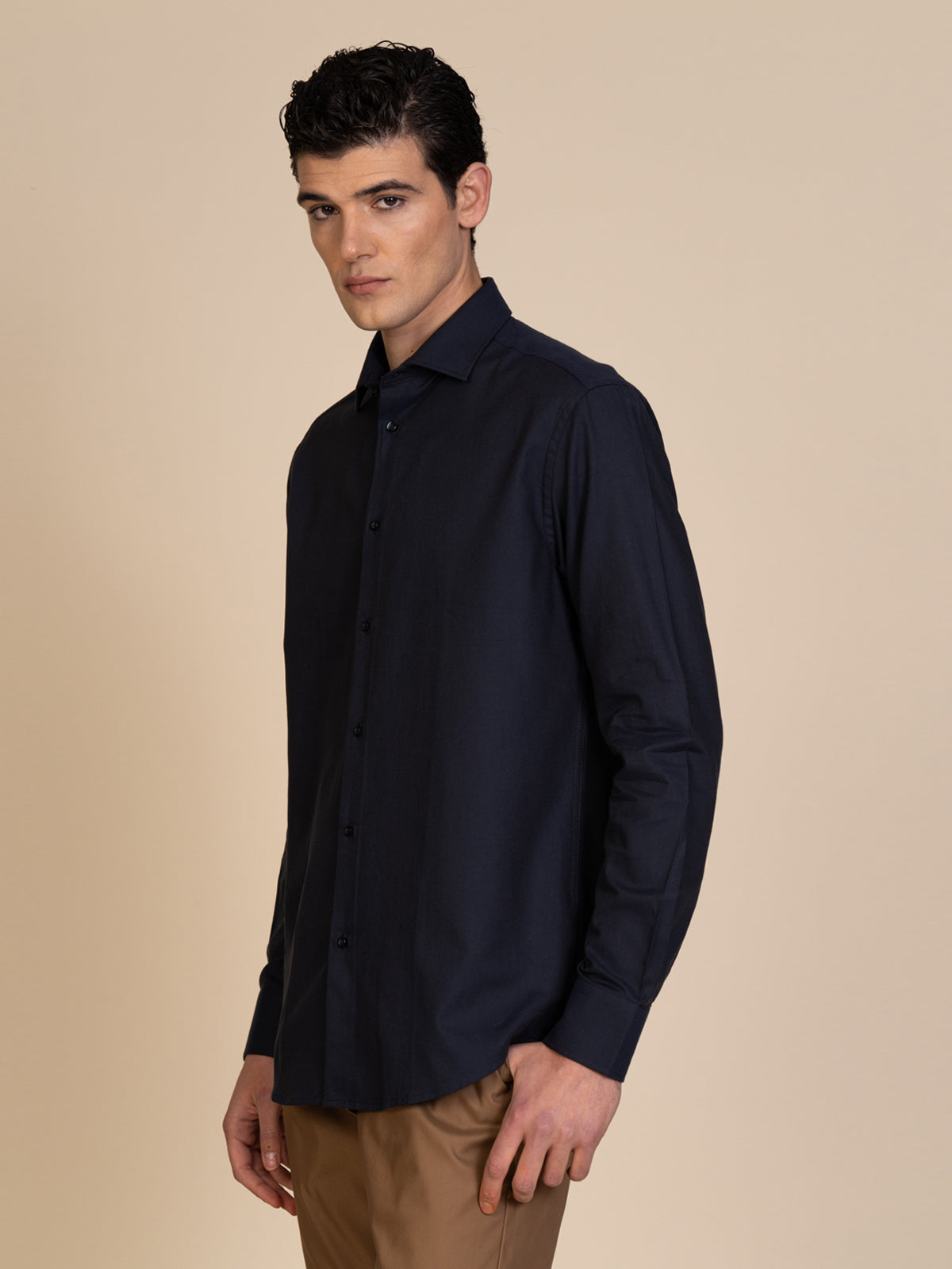 Camicia collo classico tessuto armaturato|Colore:Blu